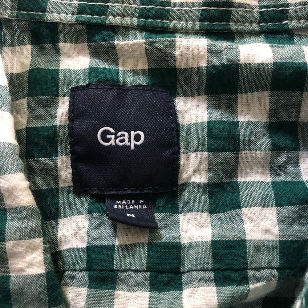 Gap Medium Men’s Long Sleeve Dress Shirt Green & White Gingham - Picture 3 of 4